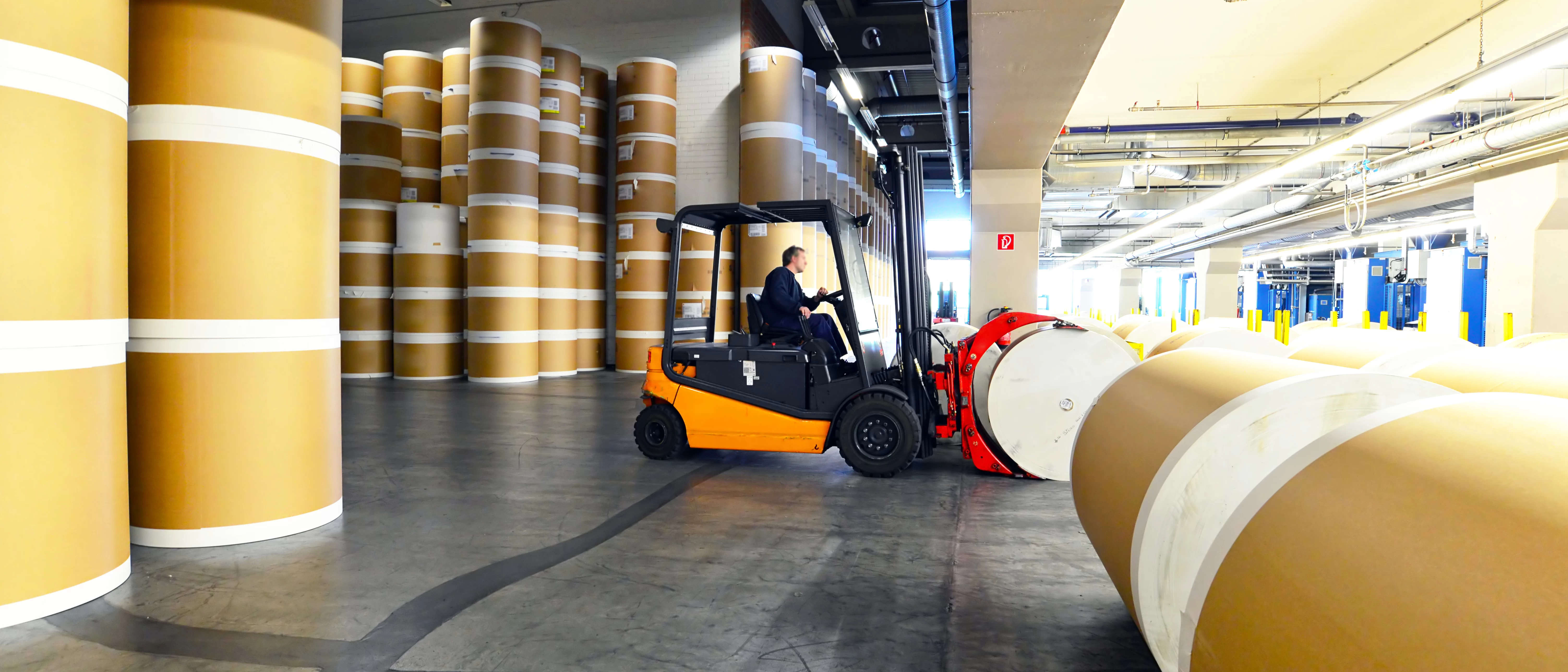 Paper rolls are stacked in the warehouse. Paper rolls are stacked in the warehouse.