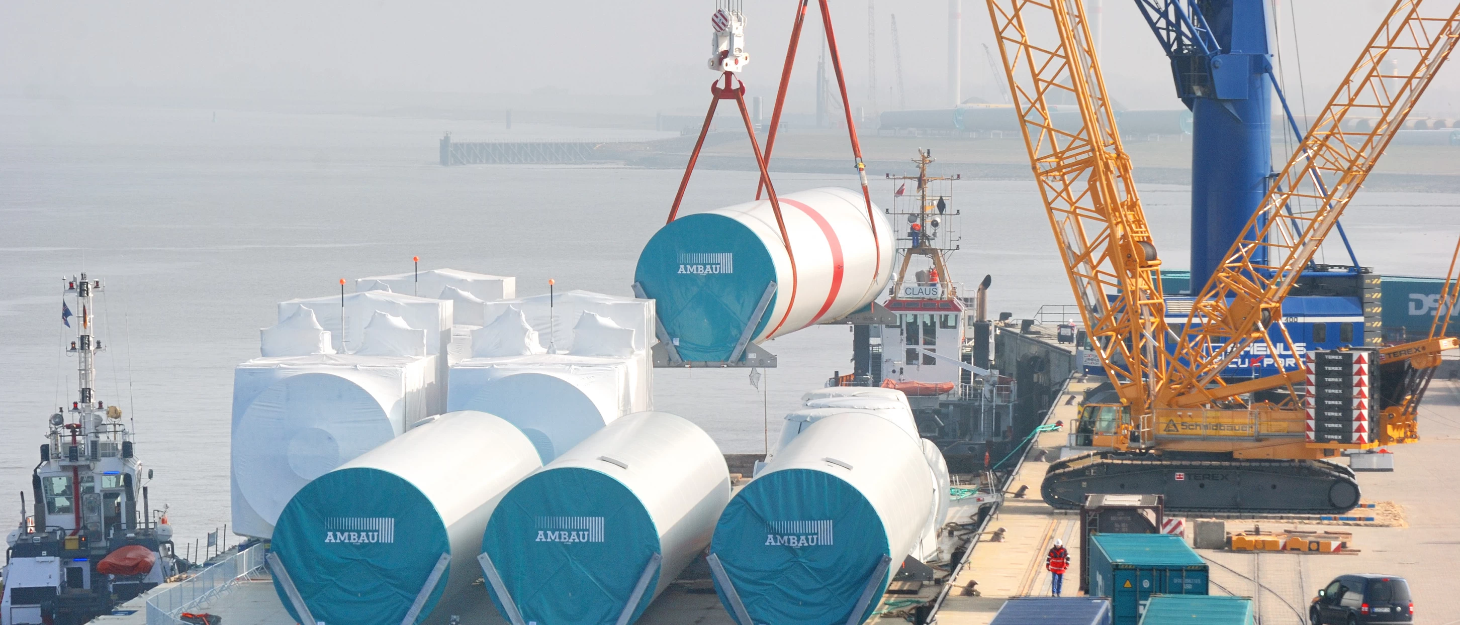 Tower segment loading onto ship Tower segment loading onto ship